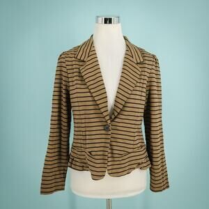 Cartonnier Anthropologie Size Medium M Tan Black Stripe Spinnaker Button Blazer